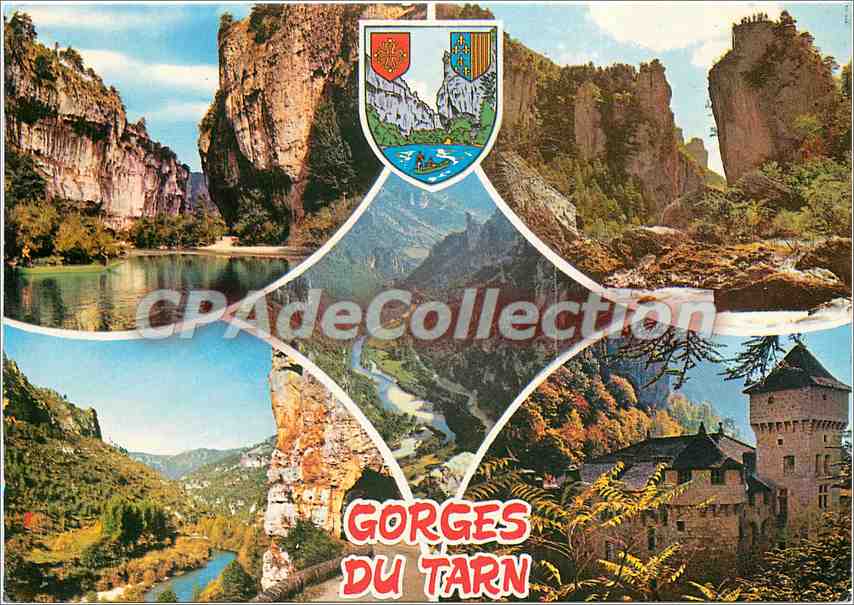 Gorges du Tarn — Panoramablick mit Wappen und Schloss — S.A. Cartes Postales APA-POUL