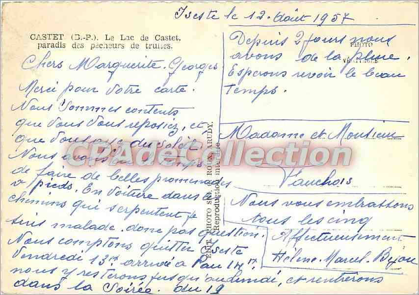 CPSM Castet (B P) Le lac de Castet paradis des pecheurs de Truites — Verso