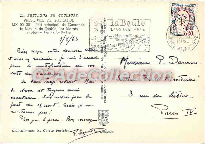 Presqu'île de Guérande — Moulin du Diable, marais salants, château, moulin à vent — Éditions du JOS Le Duce — Verso