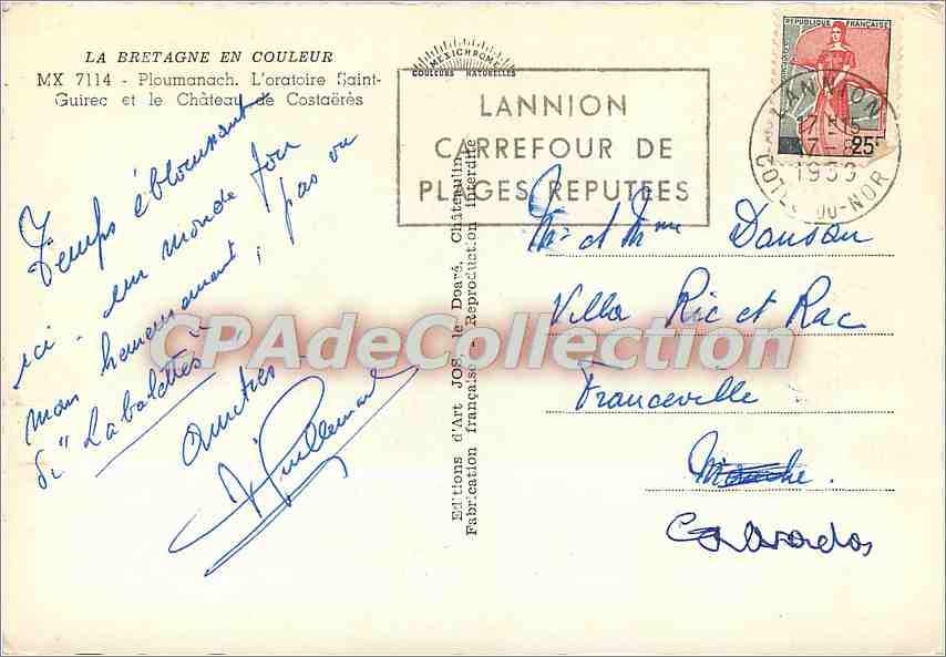 Ploumanac'h - L'oratoire Saint-Guirec et le Château de Costaërès — Éditions d'Art Jos — n° MX 7114 — Verso