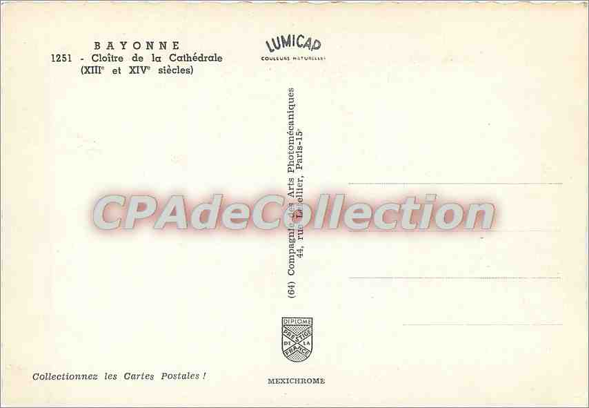 CPSM Bayonne Cloitre de la Cathedrale (XIIIe et XIVe s) — Verso