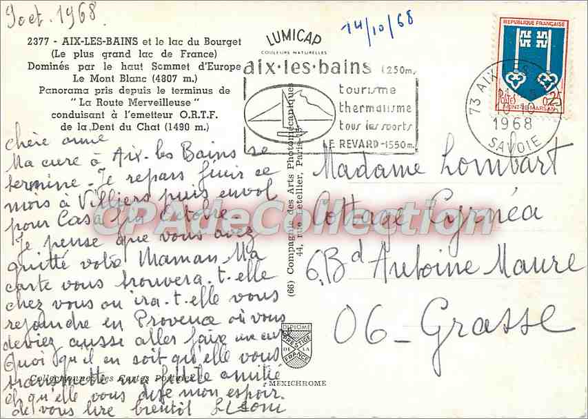 CPSM Aix les Bains et le lac du Bourget — Rückseite