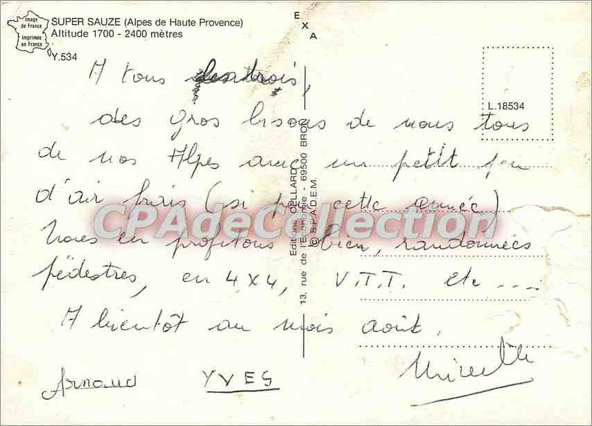 Super Sauze (Alpes de Haute Provence) — Altitude 1700-2400 mètres — Éditeur Ollallard, n° Y.534 — Reverso