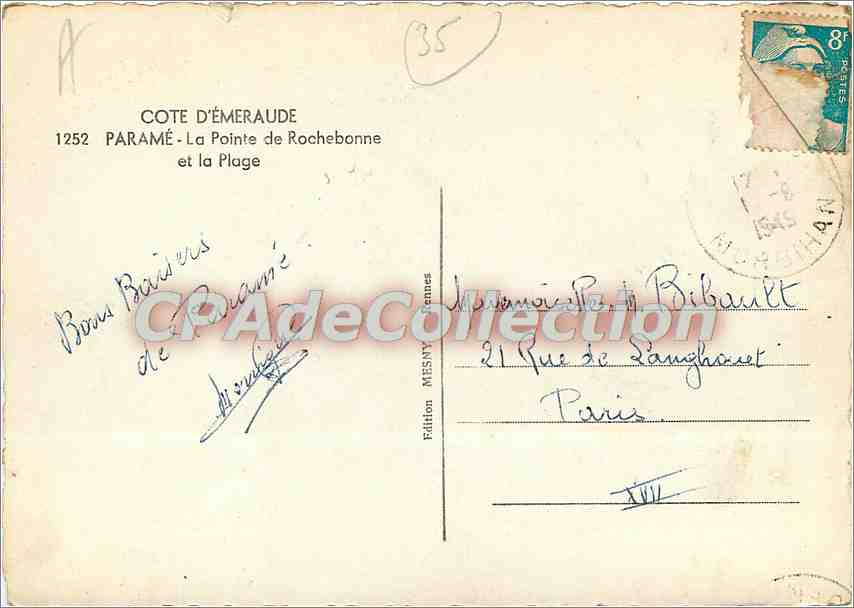 Côte d'Émeraude — La Pointe de Rochebonne et la Plage — Édition MESNY — Verso