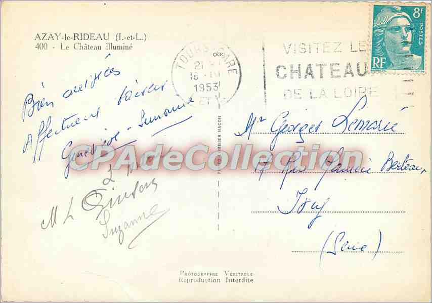 CPSM Azay le rideau (I et L) Le chateau Illumine — Verso