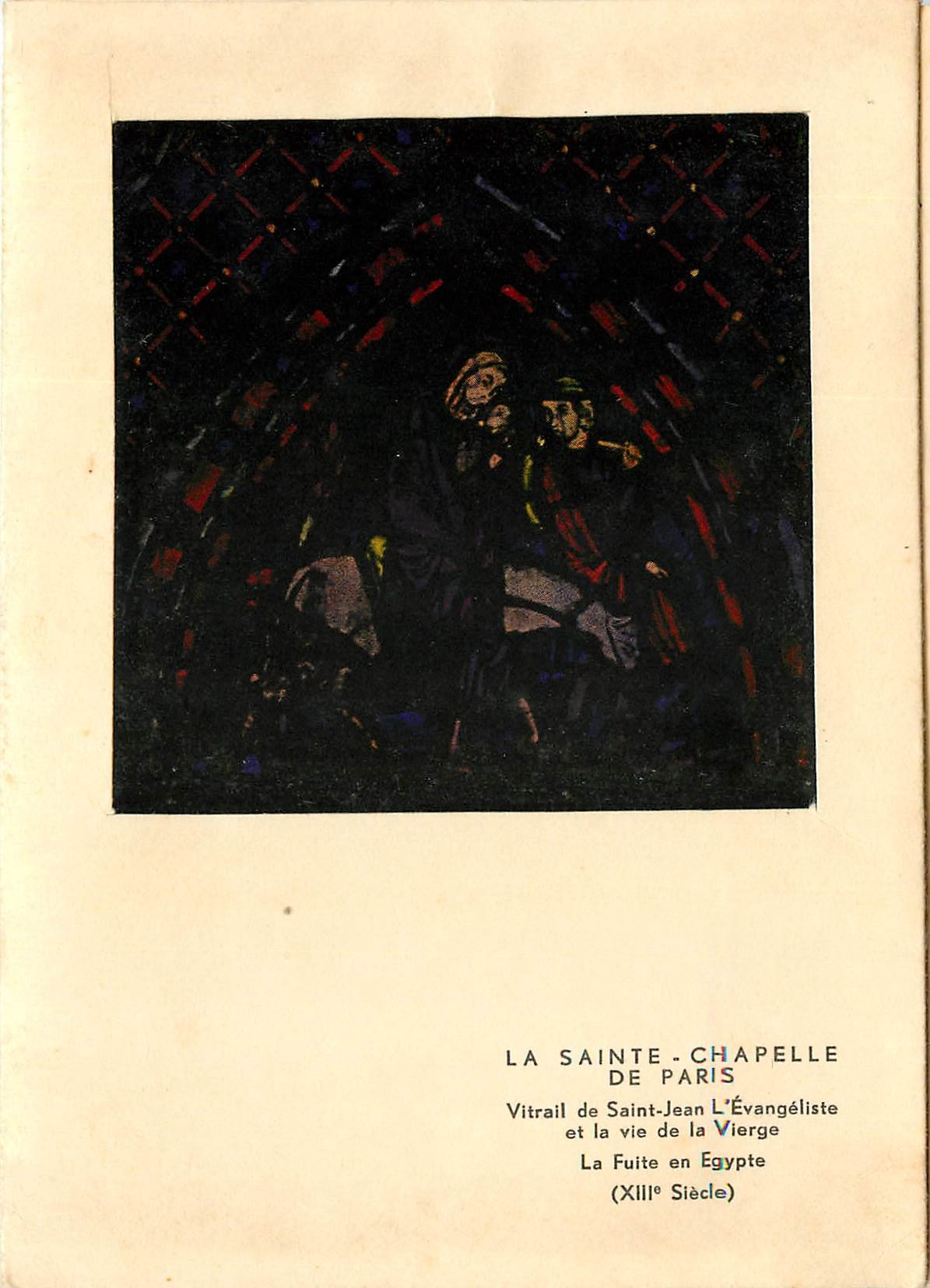 La Sainte-Chapelle de Paris — Vitrail de Saint-Jean L'Évangéliste et la vie de la Vierge, La Fuite en Égypte (XIIIe siècle) — Éditions C. G. C. - Paris