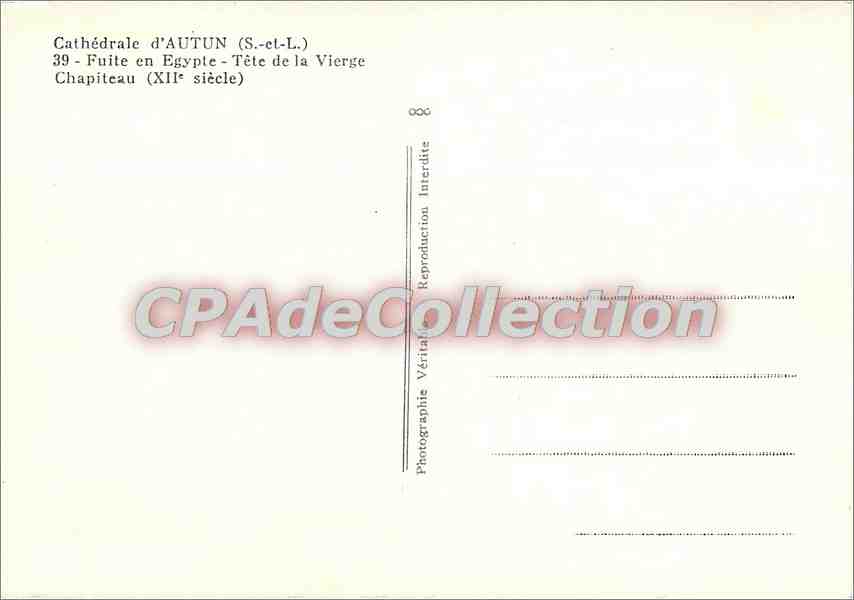 Cathédrale d'AUTUN (S.-et-L.) — Fuite en Égypte — Tête de la Vierge — Chapiteau (XIIe siècle) — Verso