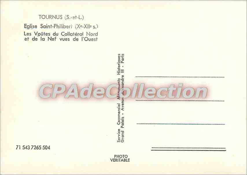 CPSM Tournus (S et L) Eglise Saint Philibet (X e XIIe s) les Voutes du Collateral Nord et de la Nef — Reverso