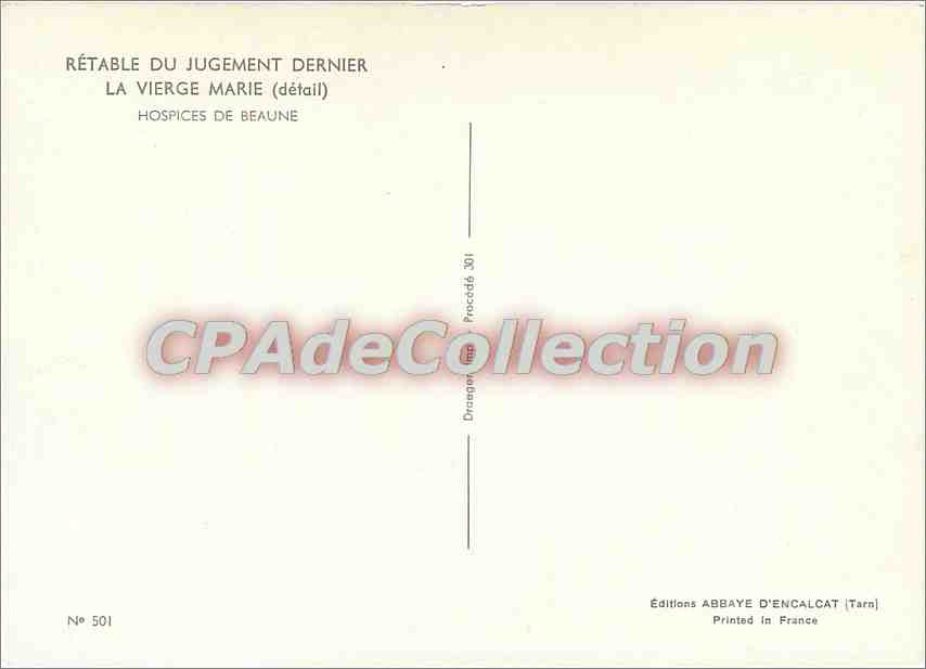 La Vierge Marie — détail du Rétable du Jugement Dernier — Éditions Abbaye d'Encalcat — Verso