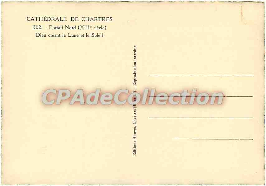 Cathédrale de Chartres — Portail Nord (XIIIe siècle) — Dieu créant la Lune et le Soleil — Éditions Houvet, Chartres — Rückseite