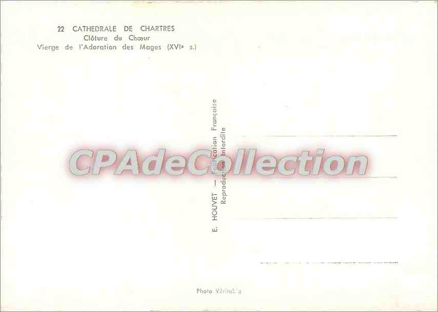 CPSM Cathedrale de Chartres Cloture du Choeur Vierge de l'Adoration des Mages (XVIe s) — Verso
