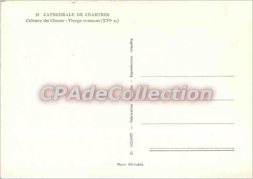 Cathédrale de Chartres — Clôture du Chœur - Vierge cousant (XVIe s.) — Éd. HOUVET — Verso