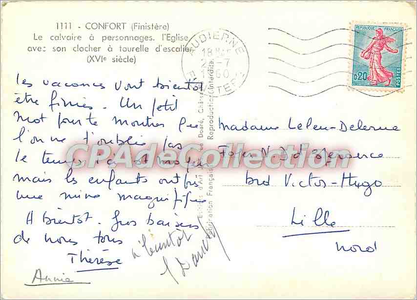 CPSM Confort (Finistere) Le calvaire a pernnages l'Eglise avec clocher a tourelle d'escalier (XVIe s — Rückseite