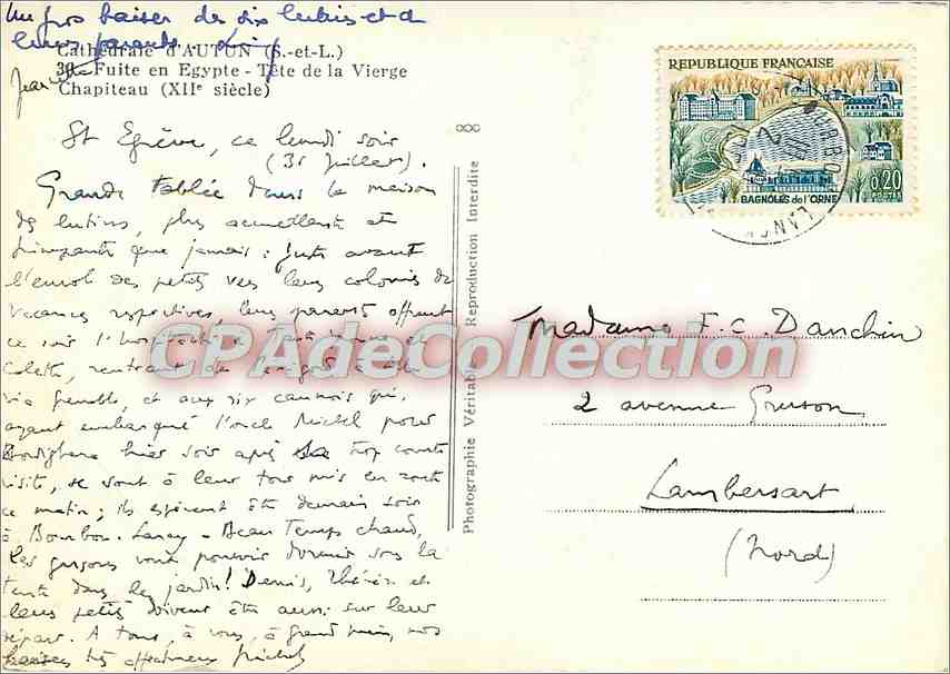 Sainte Égrève — Tête de la Vierge — Chapiteau du XIe siècle — Caumont-l'Éventé (Ain) — Verso