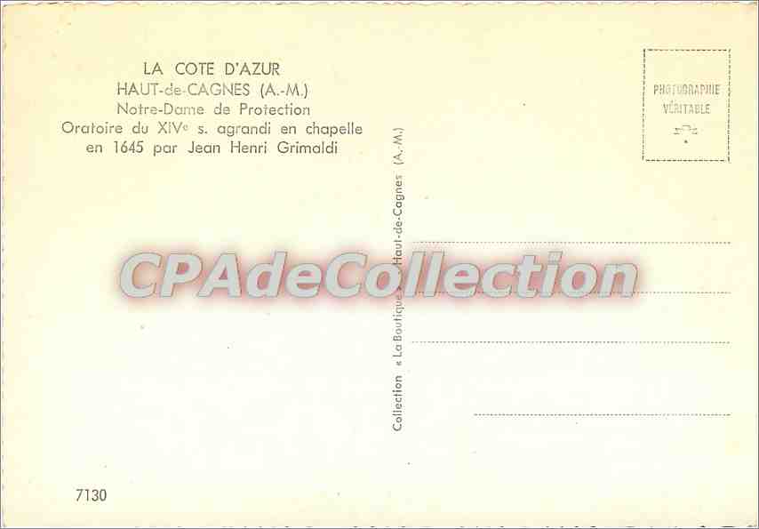 CPSM Haut de Cagnes (A M) Notre Dame de Protection — Verso