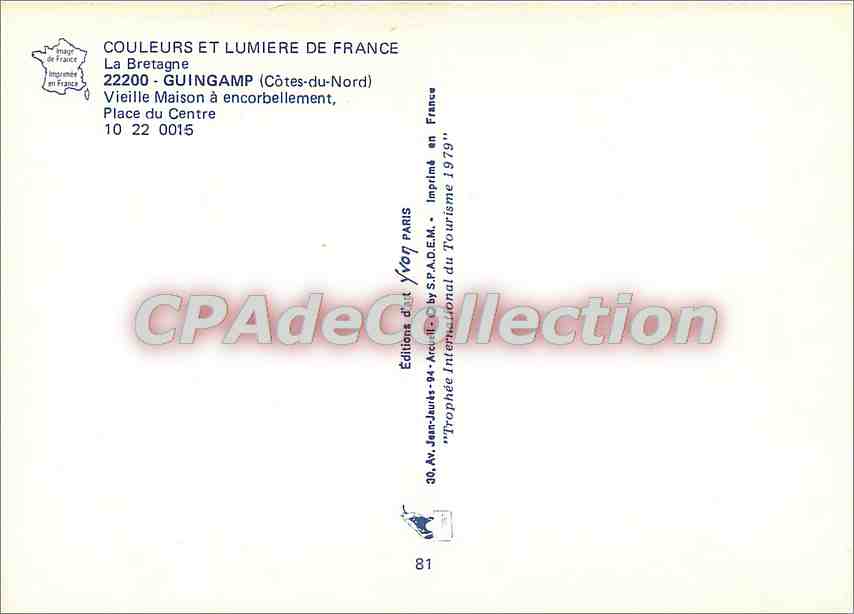 Vieille Maison à encorbellement — Guingamp (Côtes-du-Nord) — Éditions de France — Achterkant