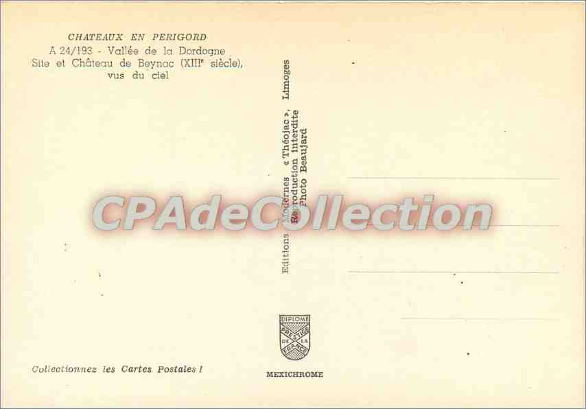 Château de Beynac — Vallée de la Dordogne — Éditions Limoges — Verso