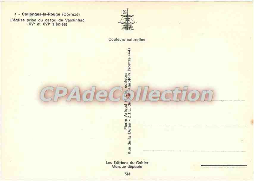Collonges-la-Rouge — L'église prise du château de Vassinhac (XVe et XVIe siècles) — Les Éditions du Gabier, Nantes — Verso