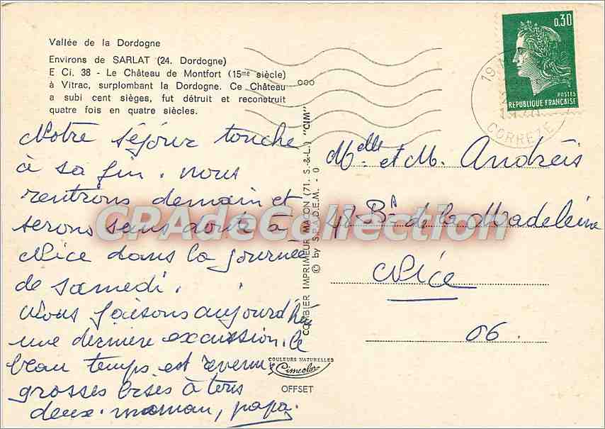Château de Montfort — Vallée de la Dordogne — Imprimerie MAISON (71, S.&L.) — Verso