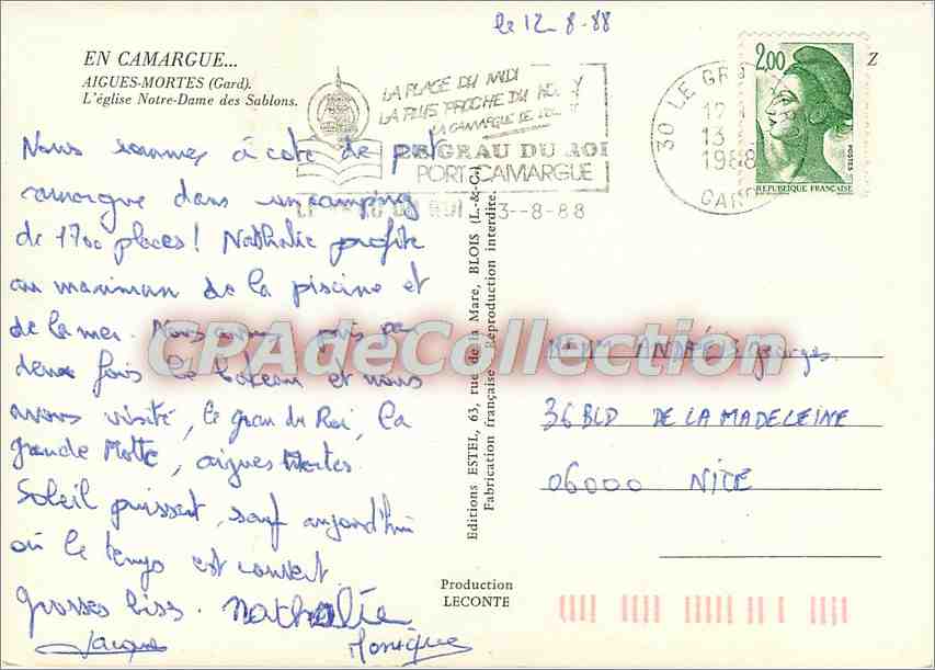 Porte du Roi à Aigues-Mortes — Éditeur Estel, n° de série non visible — Verso