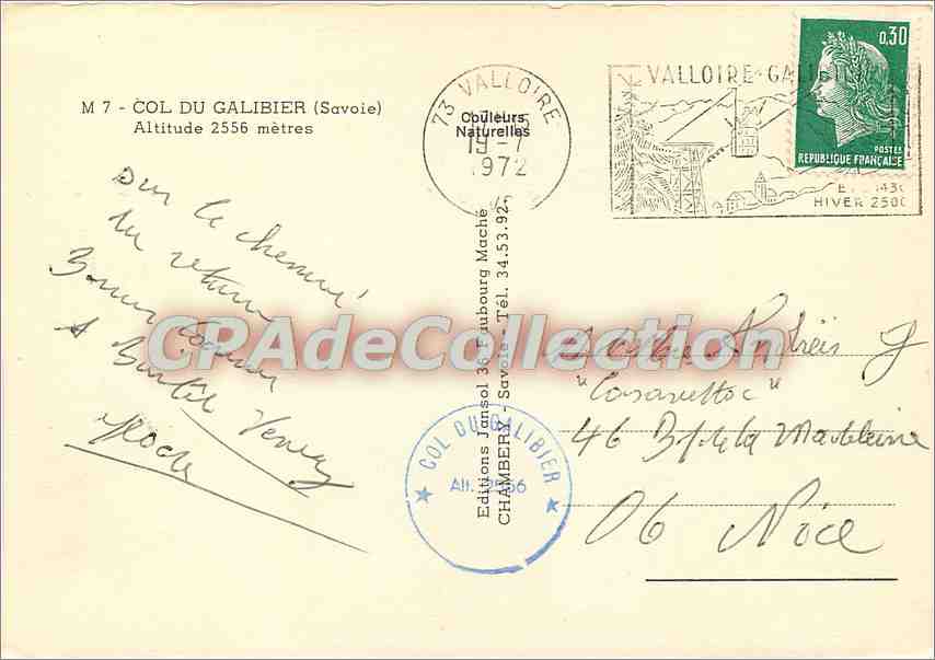 CPSM Col du Galibier (Savoie) Alt 2556 m — Rückseite