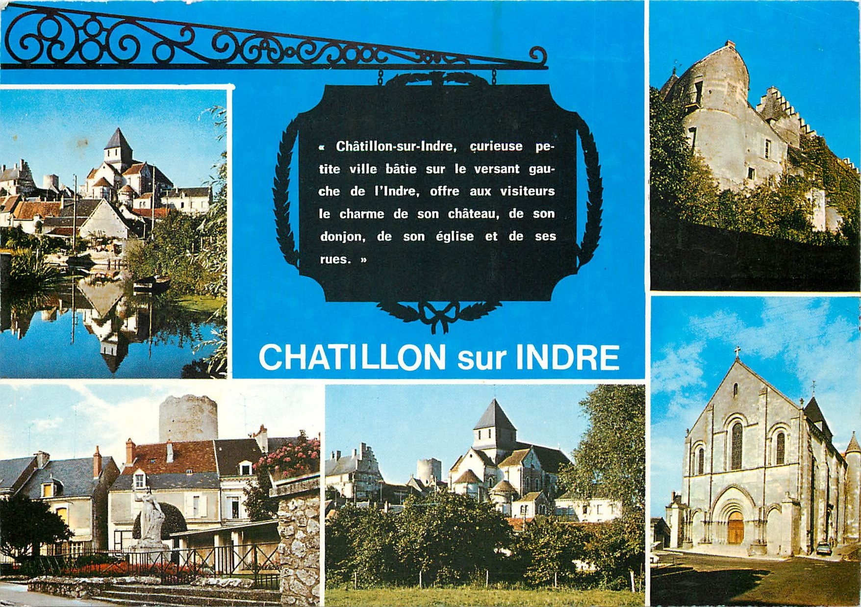 Châtillon-sur-Indre — general view with castle, church and streets — Imprimerie de Vichy