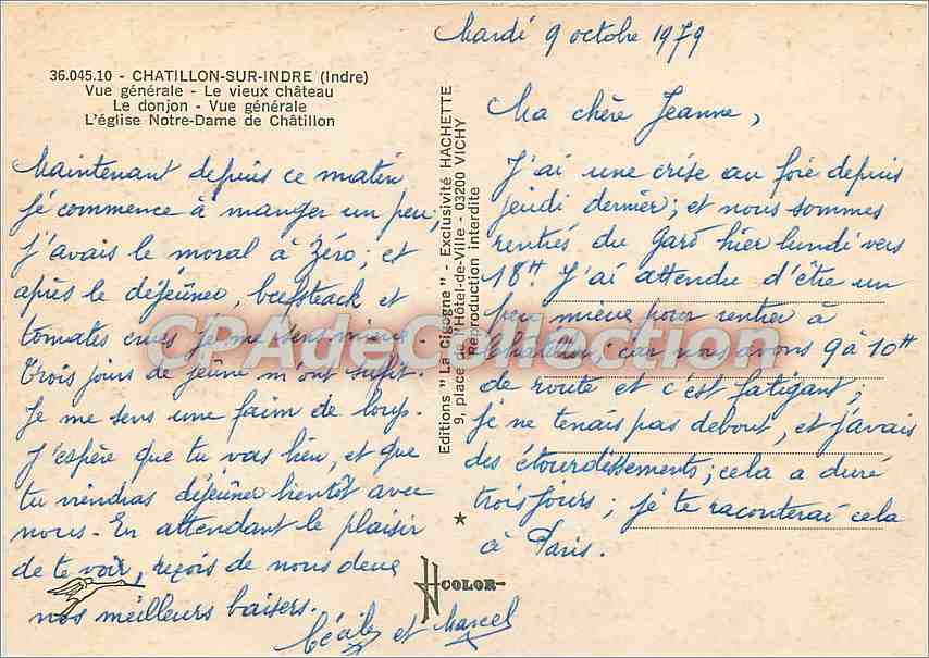Vintage Postcard Châtillon-sur-Indre — Curious Small Town Built on the Left Bank of the Indre, Offering the Charm of Its Castle, Its Keep, Its Church and Its Streets — Éditions La Gisane — Back