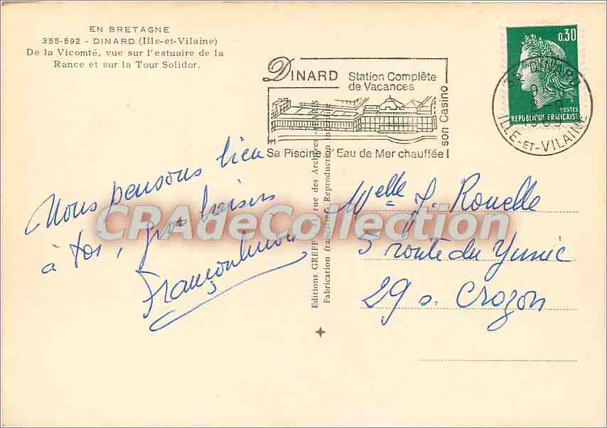 Dinard — Vue sur l'estuaire de la Rance et la Tour Solidor — Éditions Greff — Reverso