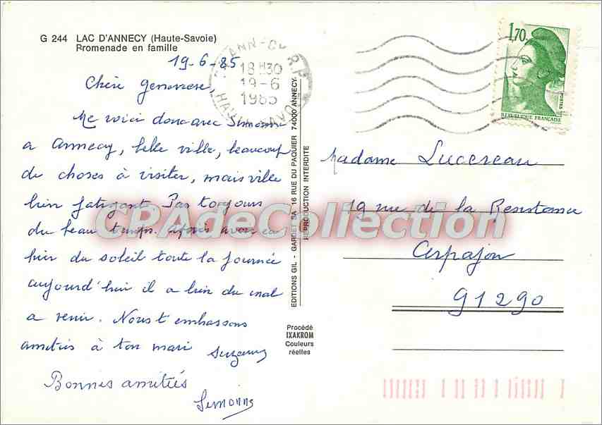 Lac d'Annecy — Promenade en famille — Éditions Gil, n° G 244 — Reverso
