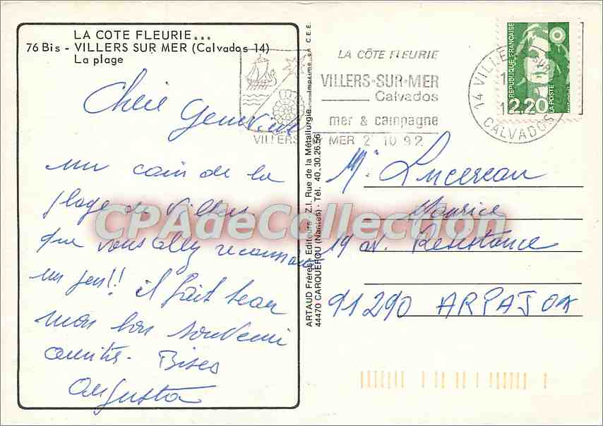 Plage de Villers-sur-Mer — Amitiés de Villers-sur-Mer — Artaud Frères — Rückseite