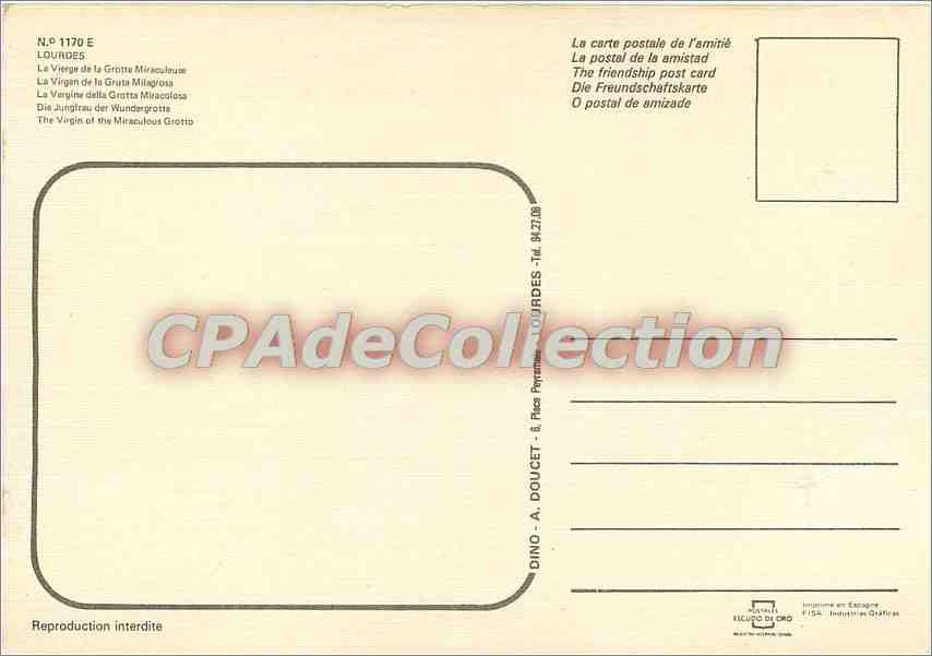 CPSM Lourdes la Vierge de la Grotte Miraculeuse — Verso