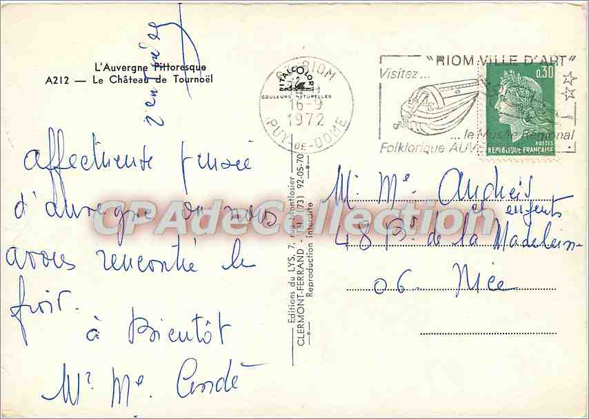 CPSM L'Auvergne le chateau de Tournoel — Rückseite
