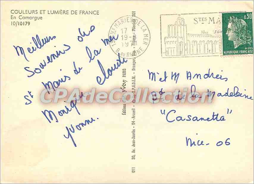 Camargue — Paysage avec cavalier et femme — Éditions Yvon, n°011 — Verso
