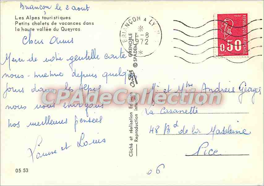 CPSM Les Alpes touristiques Petits chalets de Vacances dans le haute vallee du Queyras — Rückseite