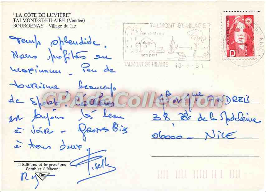 Talmont-St-Hilaire "Bourgenay" — Ansicht von Ruinen, Schloss und Segelbooten — Éditions et Impressions Combier / Mâcon — Rückseite