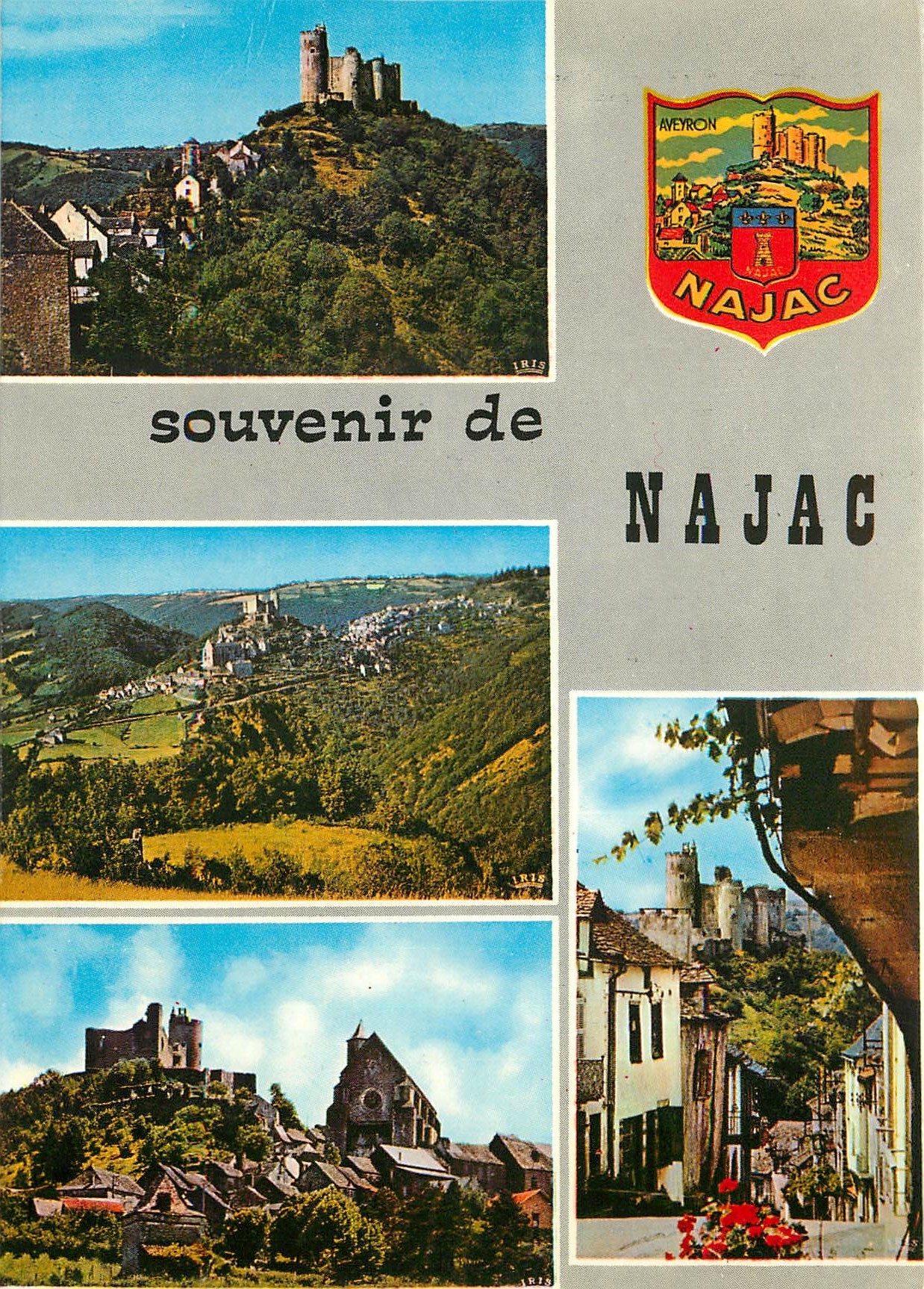 CPSM Najac (Aveyron) Le chateau fort XIIIe s l'eglise XIIIe s la rue du Bariou