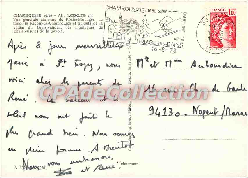 Chamrousse — Vue aérienne de la station et des montagnes de la Chartreuse — éditeur Ping — Rückseite