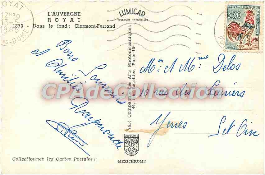 CPSM L'Auvergne Royat Dans le fond Clermont Ferrand — Rückseite
