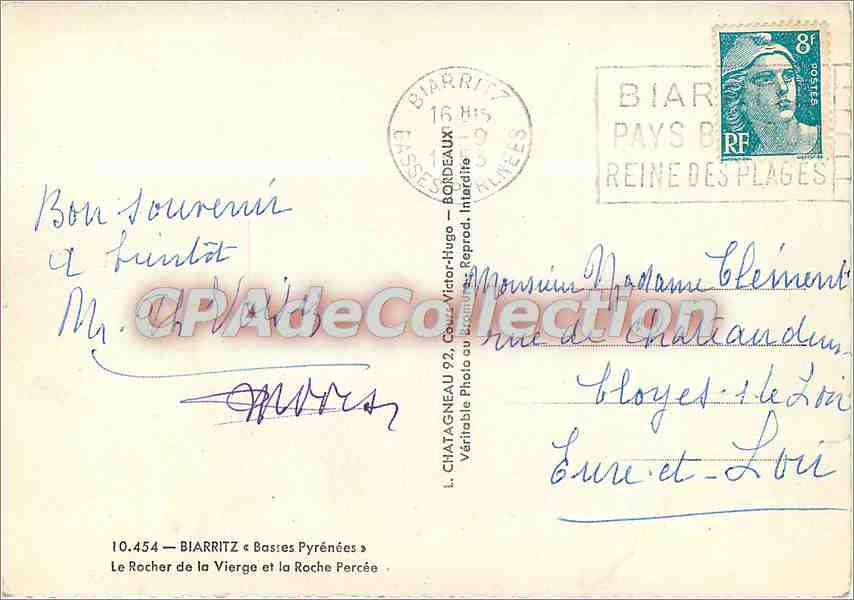 CPSM Biarritz Basses Pyrenees le rocher de la Vierge et la roche Percee — Verso