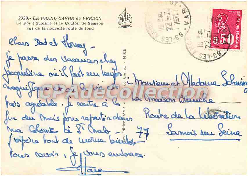 CPSM Le Grand Canon du Verdon le Point Sublime et le couloir de Samson vus de la nouvelle route du F — Rückseite