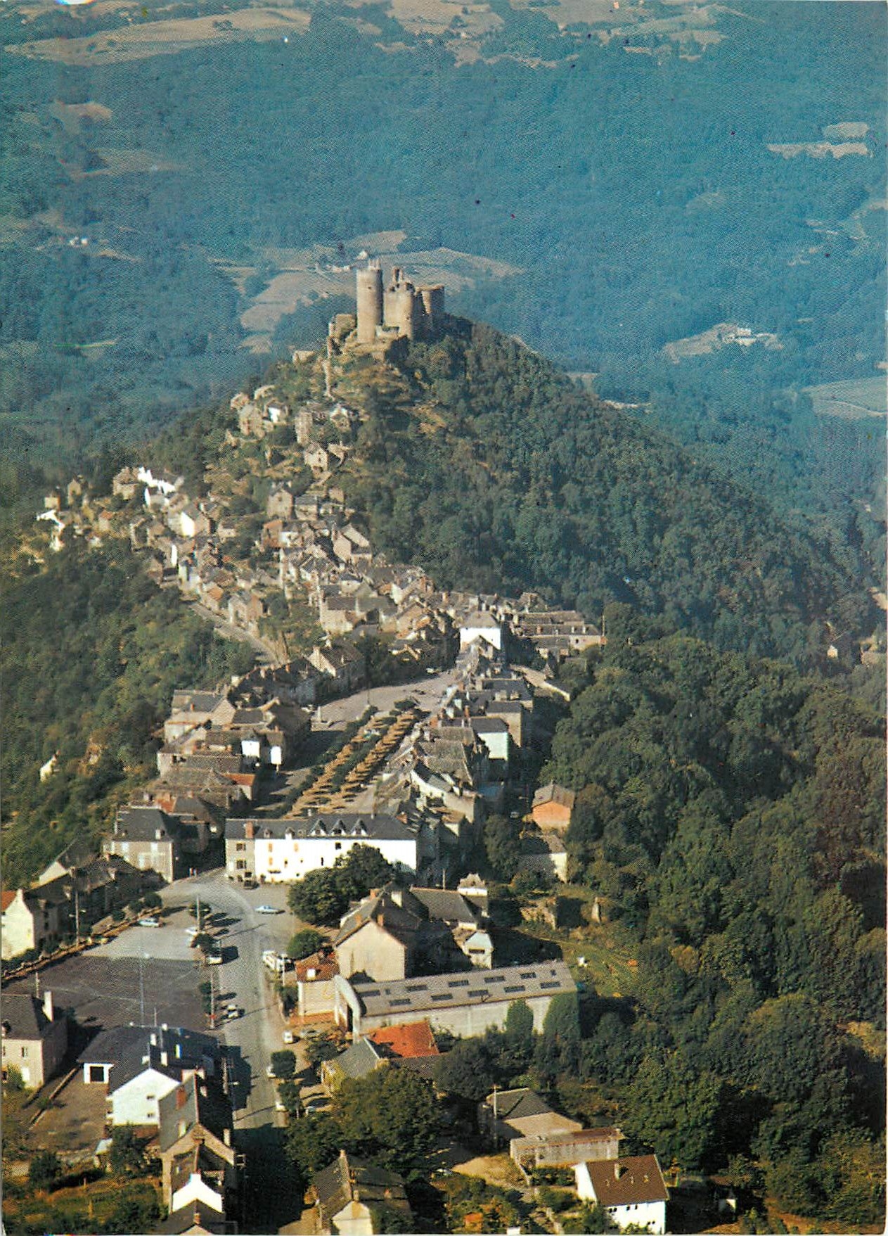 CPSM Najac (Aveyron) Vue generale aerienne de la Ville dominee par le chateau XIIIe s