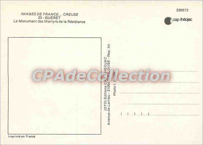 Gueret - Monument des Martyrs de la Résistance — Éditions Larrieu, n° 230572 — Verso