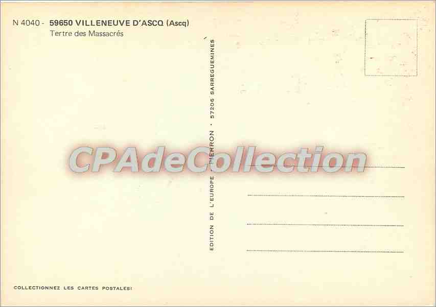 CPSM Villeneuve d'Ascq Tertre des Massacres — Back