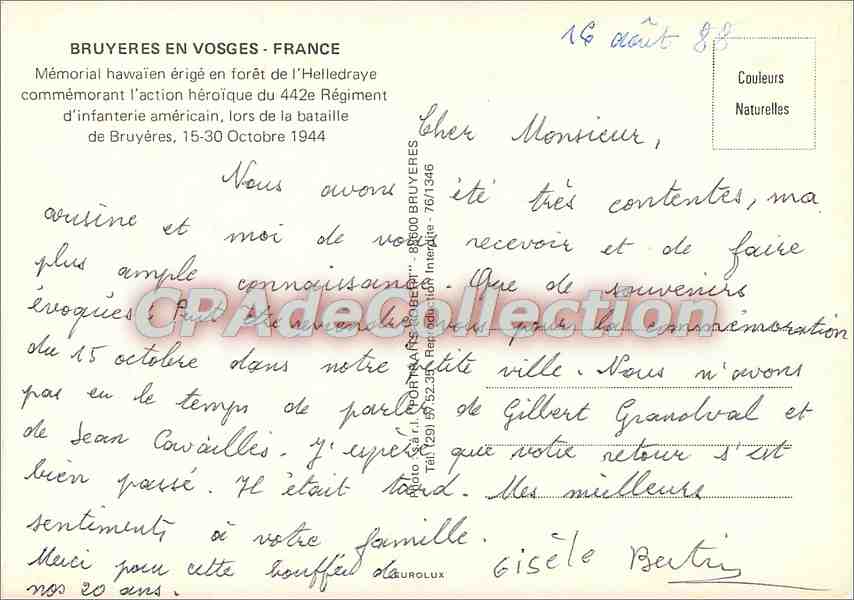 Bruyères-en-Vosges — Mémorial américain de la bataille de Bruyères — éditeur CPAdeCollection — Reverso