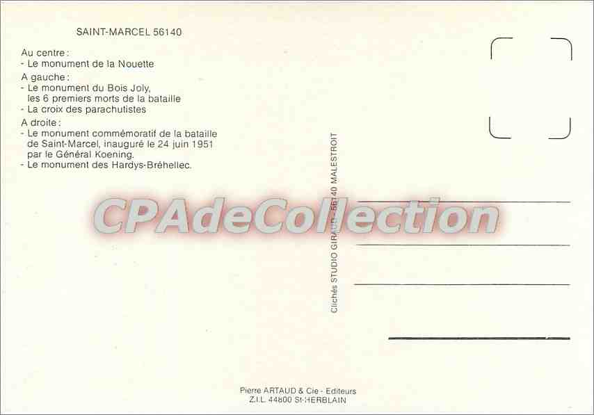 CPSM Saint Marcel eu centre le monument de la Nouette — Rückseite