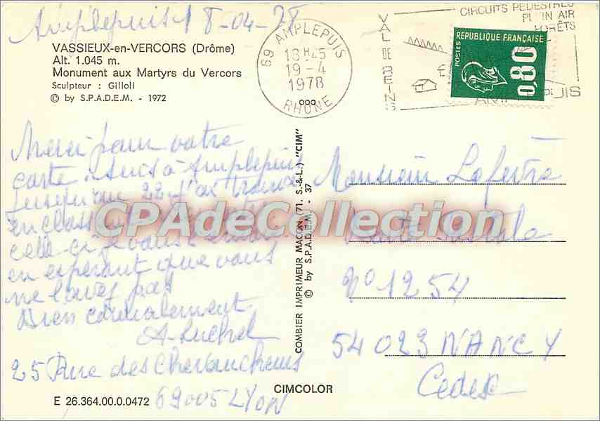 Monument aux Martyrs du Vercors — Vassieux-en-Vercors — Imprimeur CIMCOLOR — Verso