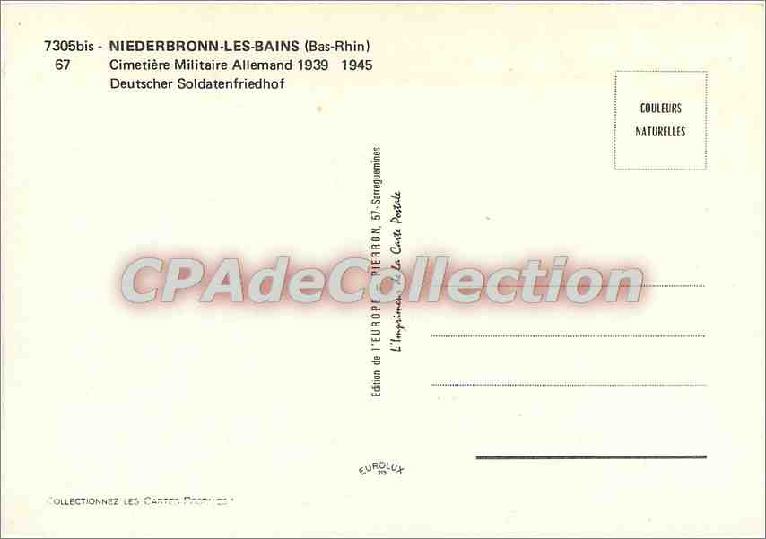 CPSM Niederbronn les Bains (Bas Rhin) Cimetiere Militaire Allemand 1939 1945 — Verso