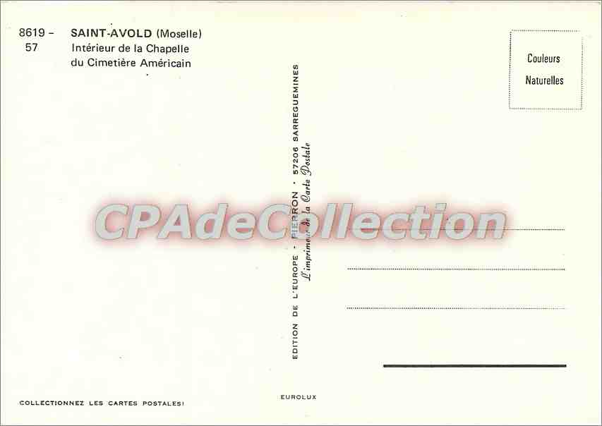 CPSM Saint Avold (Moselle) Interieur de la Chapelle du Cimetiere Americain — Back