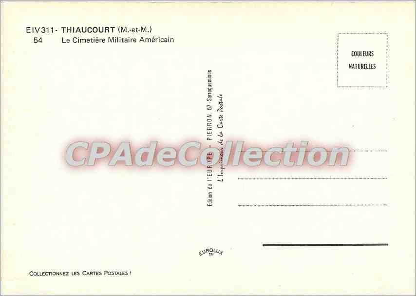 Thiaucourt (M.-et-M.) — Le Cimetière Militaire Américain — Édition de l'Europe, Pierron — Rückseite