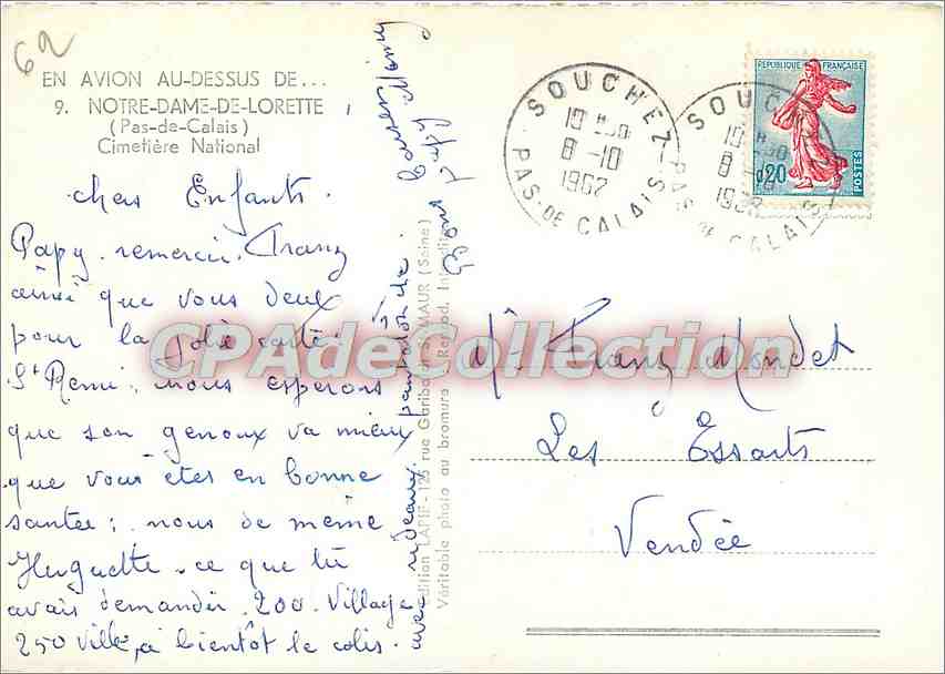 CPSM N D de Lorette (Pas de Calais) Cimetiere National — Rückseite